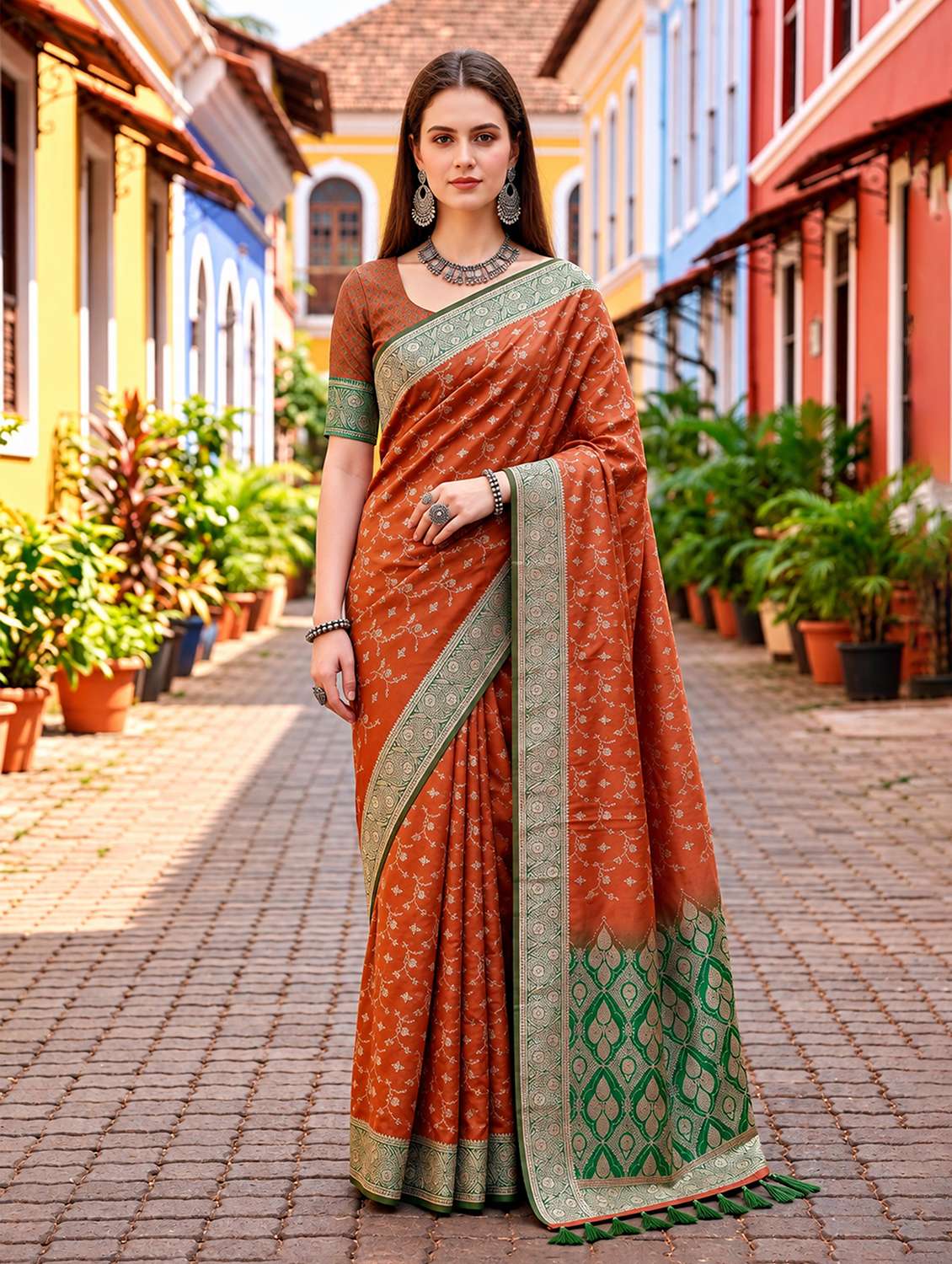 women self design banarasi saree with blouse