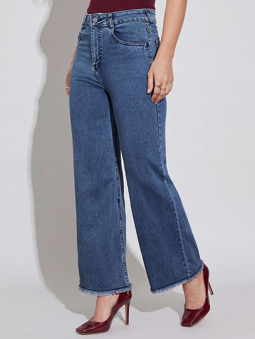 women washed high rise wide leg jeans
