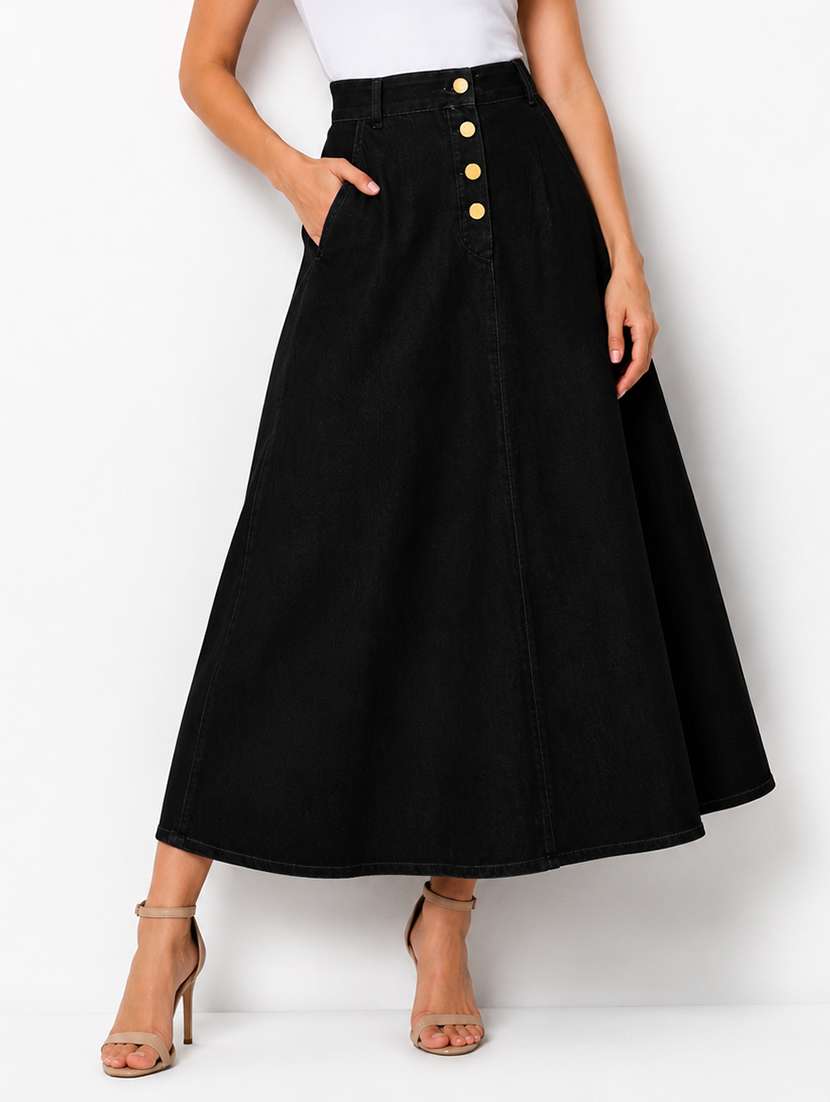women solid mid rise flared skirt