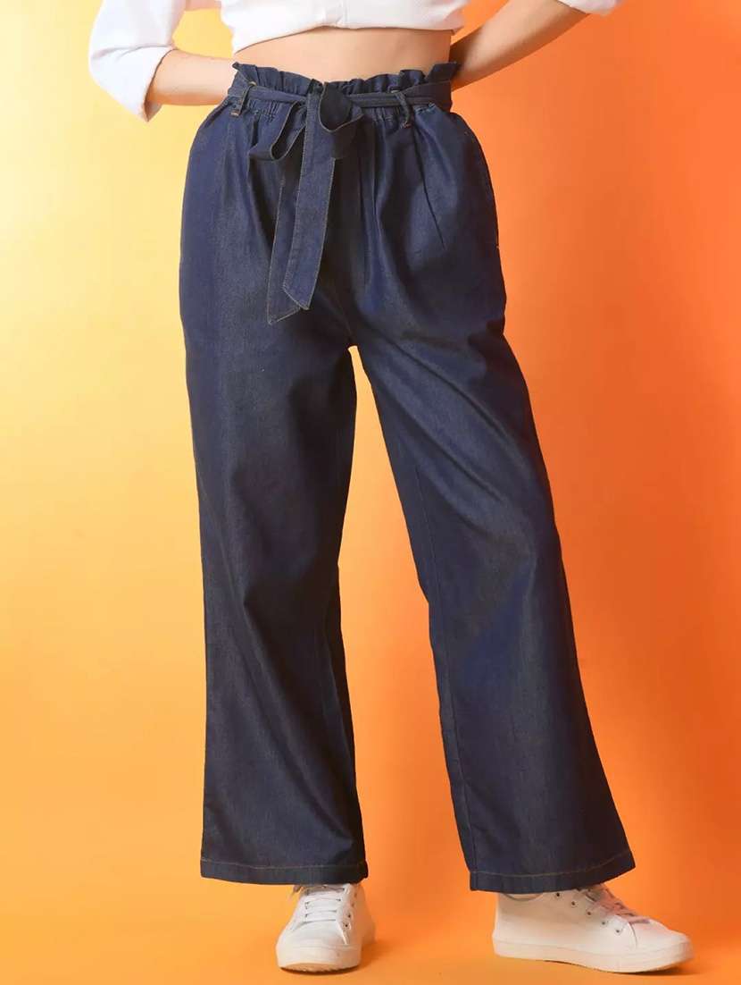 women solid high rise straight trouser