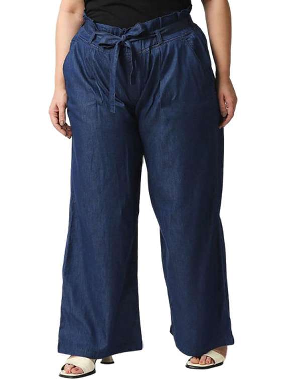 women solid high rise straight trouser