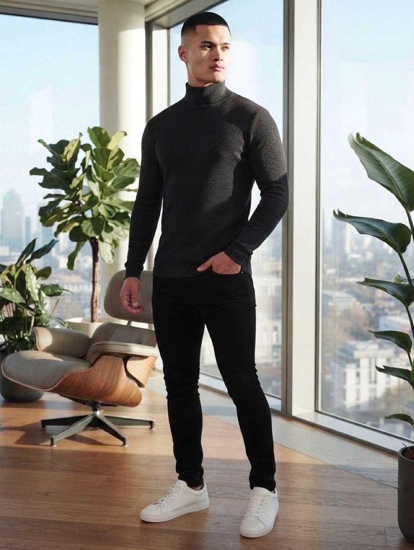 Men Solid Long Sleeves Turtle Neck Pullover - 22618390 -  Standard Image - 3