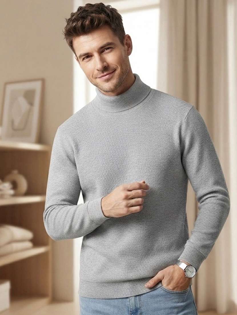 men solid long sleeves turtle neck pullover