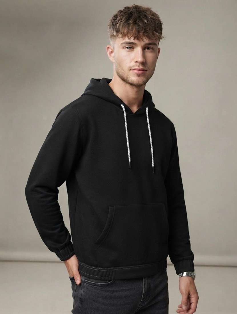 men solid long sleeves hooded sweatshirt