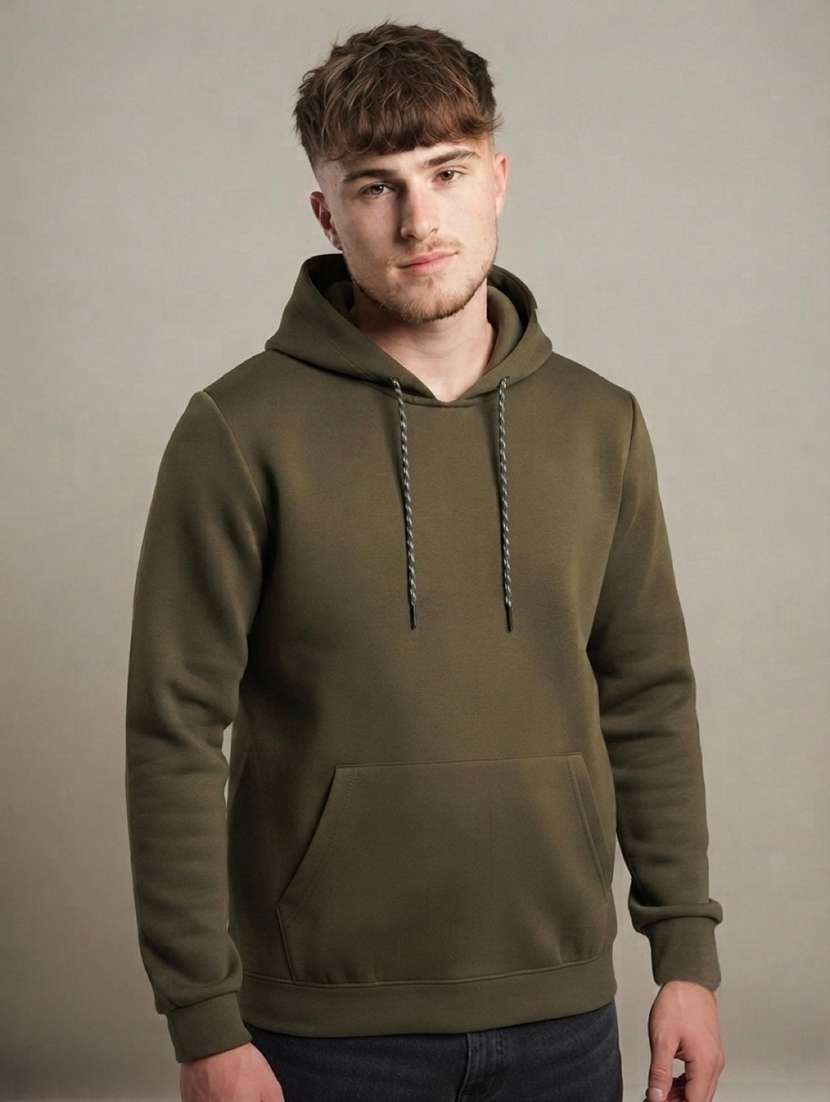 men solid long sleeves hooded sweatshirt