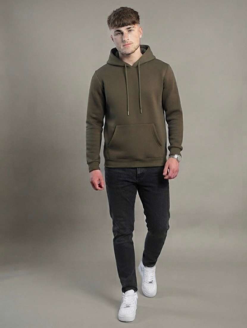 Men Solid Long Sleeves Hooded Sweatshirt - 22618400 -  Standard Image - 3