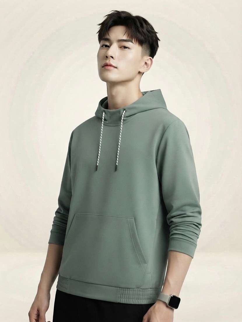 men solid long sleeves hooded sweatshirt