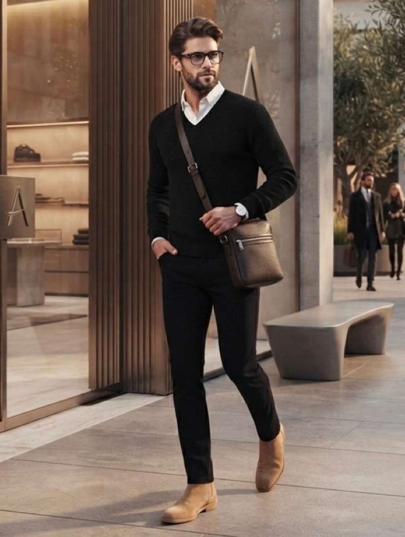 Men Solid Long Sleeves V Neck Pullover - 22618408 -  Standard Image - 3
