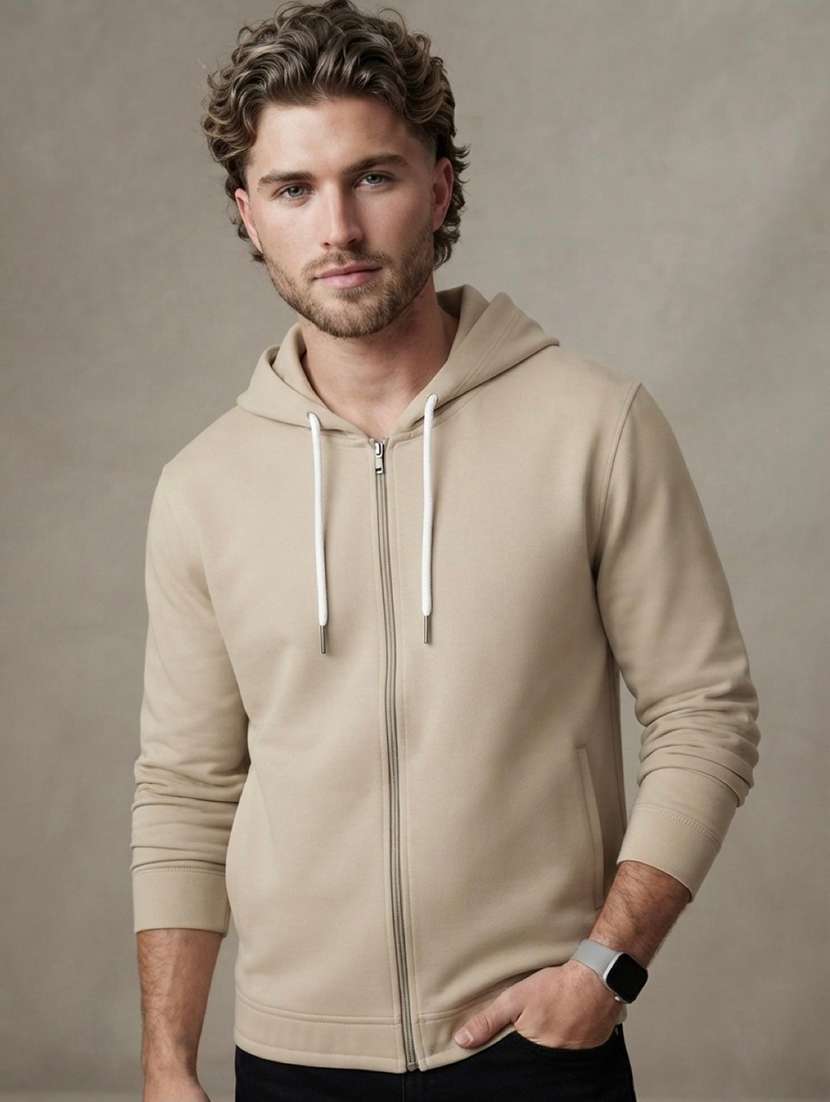 men solid long sleeves hooded sweatshirt