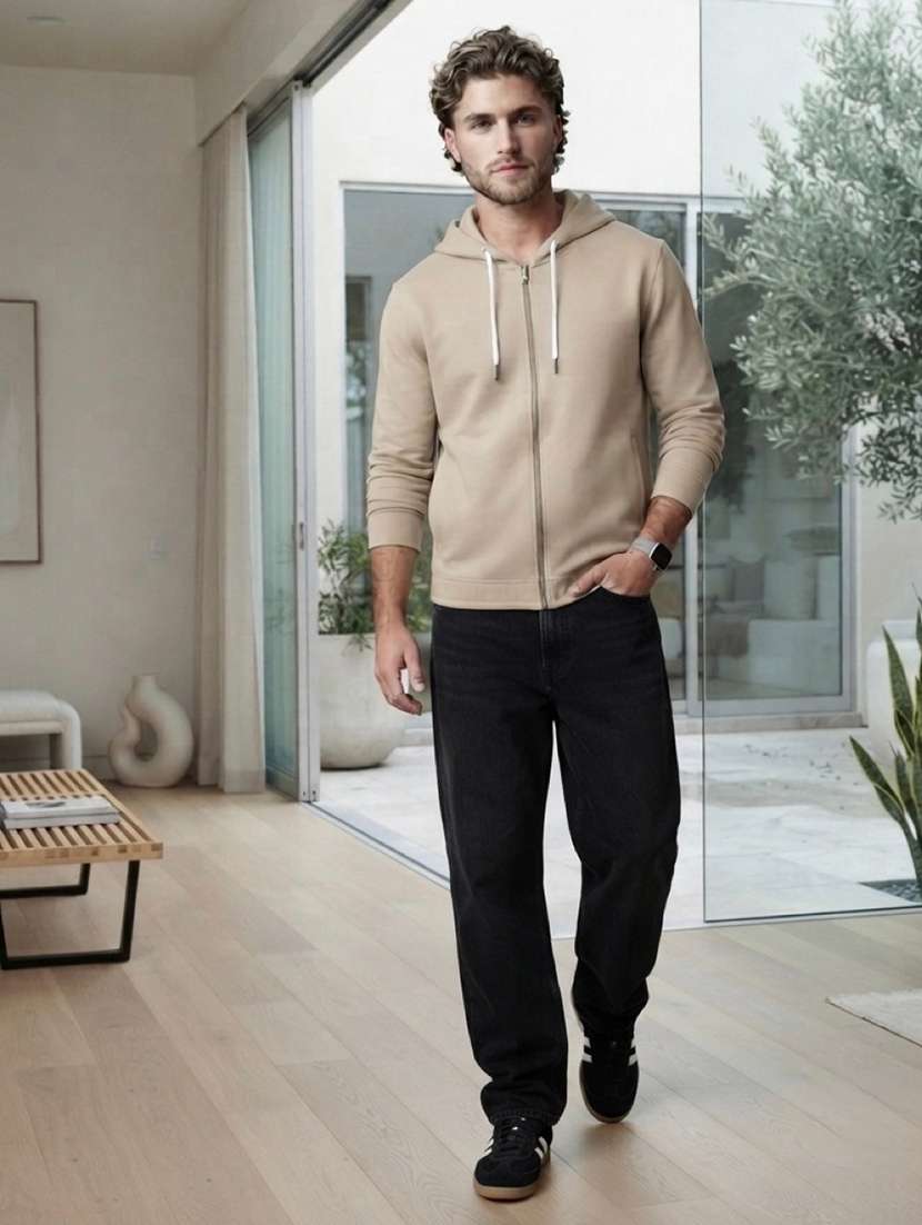 men solid long sleeves hooded sweatshirt - 22618412 -  Standard Image - 3