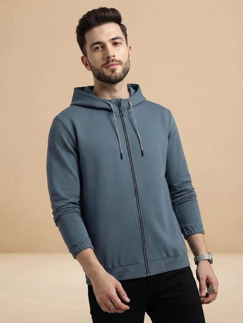 men solid long sleeves hooded sweatshirt