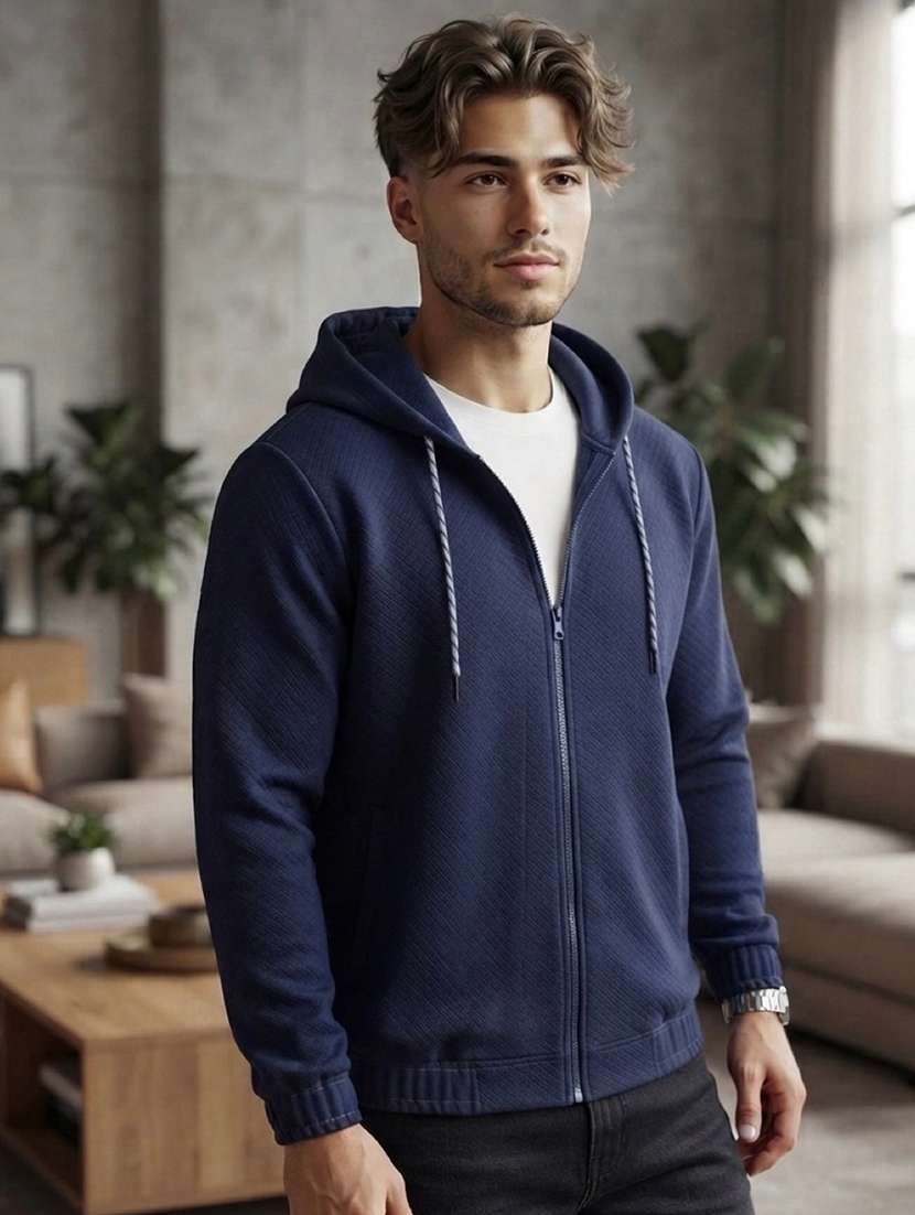 men solid long sleeves hooded sweatshirt