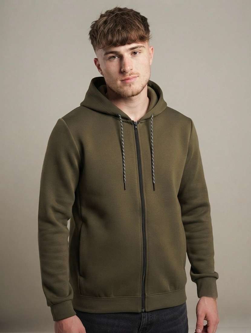 men solid long sleeves hooded sweatshirt