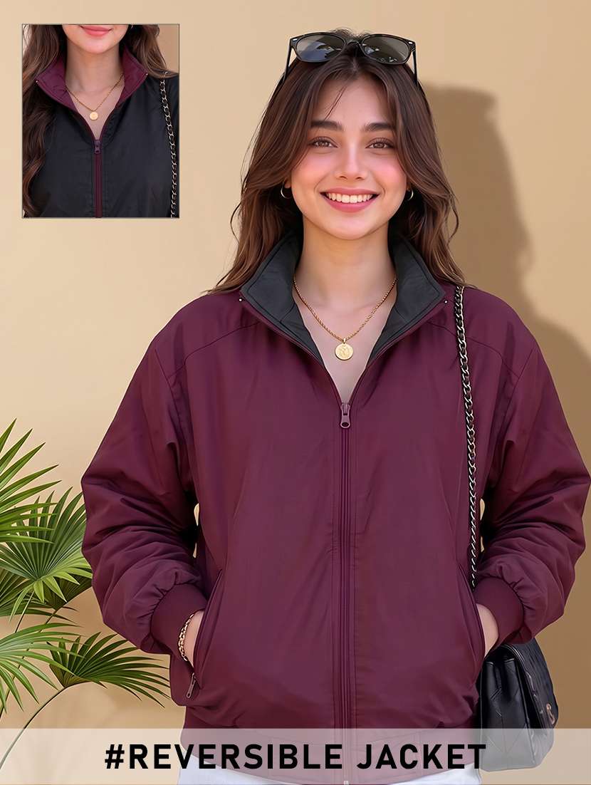 women solid long sleeves reversible jacket