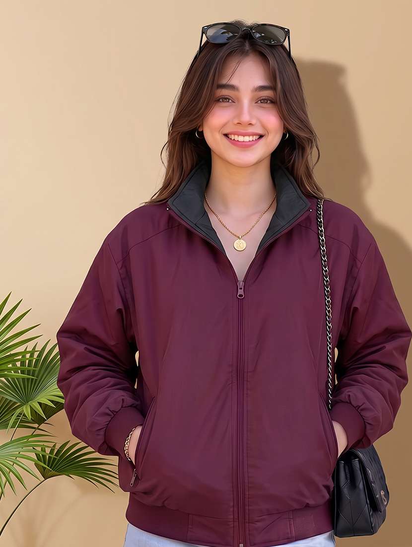 women solid long sleeves reversible jacket - 22618460 -  Standard Image - 3