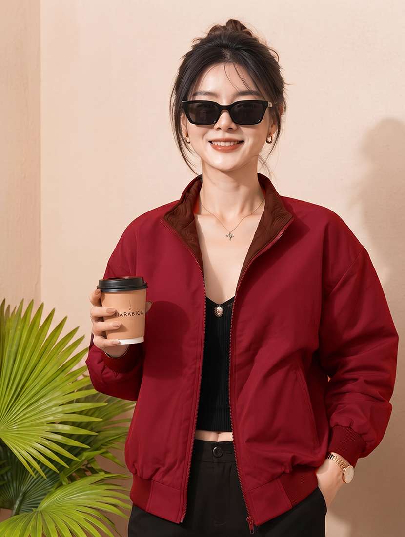 women solid long sleeves reversible jacket - 22618463 -  Standard Image - 3