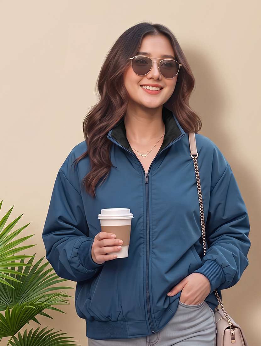women solid long sleeves reversible jacket - 22618464 -  Standard Image - 3