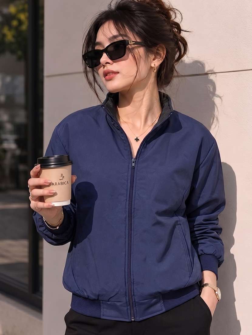 women solid long sleeves reversible jacket - 22618471 -  Standard Image - 3