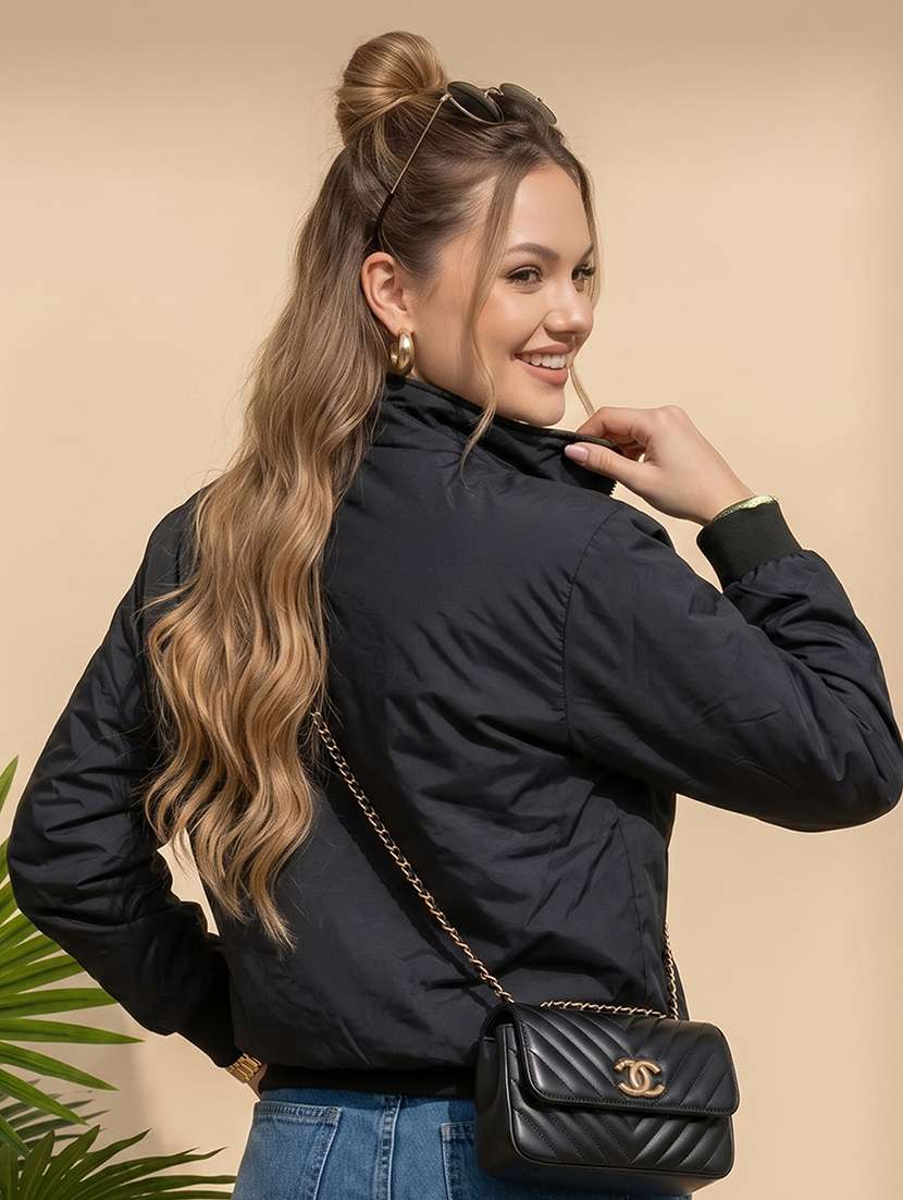 women solid long sleeves reversible bomber jacket - 22618474 -  Standard Image - 5