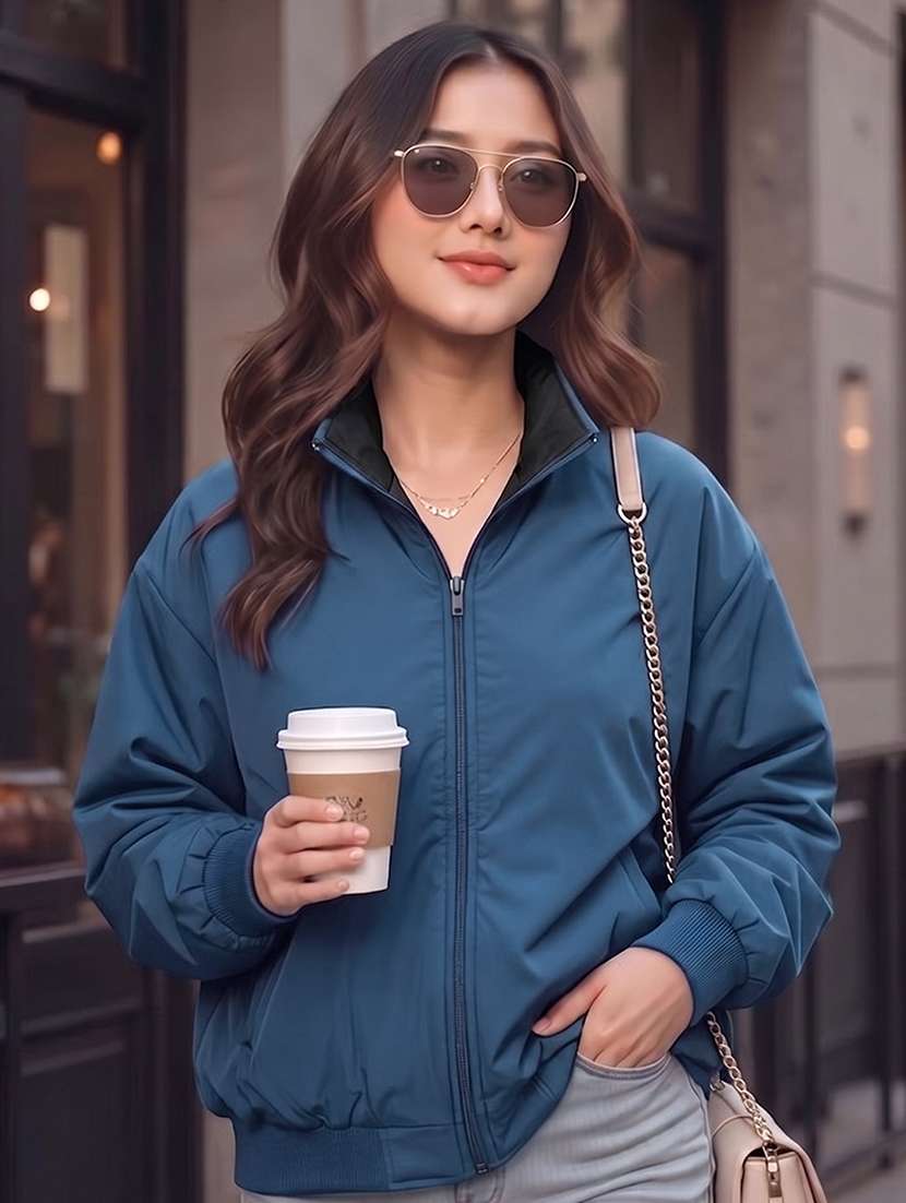 women solid long sleeves reversible jacket - 22618476 -  Standard Image - 3