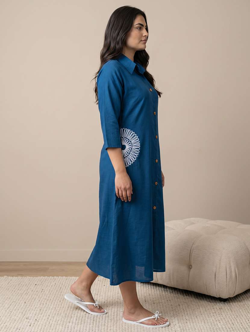 Women Embroidered Three Quarter Sleeves A-line Dress - 22618478 -  Standard Image - 3