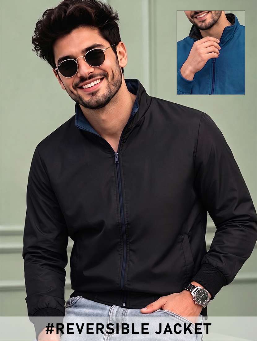men solid long sleeves reversible bomber jacket