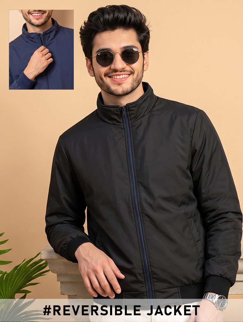 men solid long sleeves reversible jacket