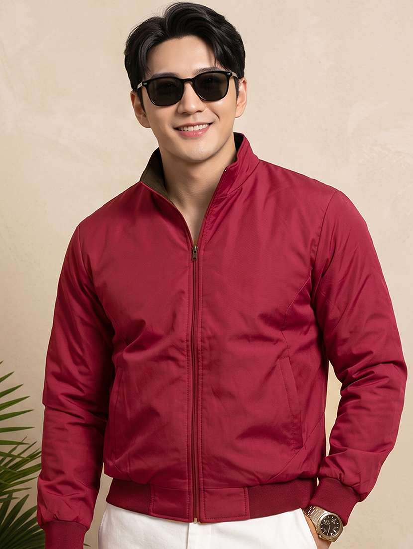 Men Solid Long Sleeves Reversible Bomber Jacket - 22618485 -  Standard Image - 3