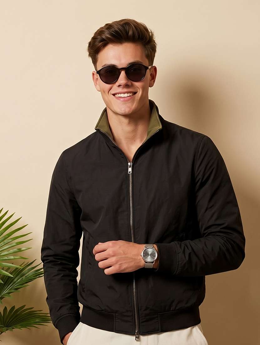 Men Solid Long Sleeves Reversible Bomber Jacket - 22618486 -  Standard Image - 3