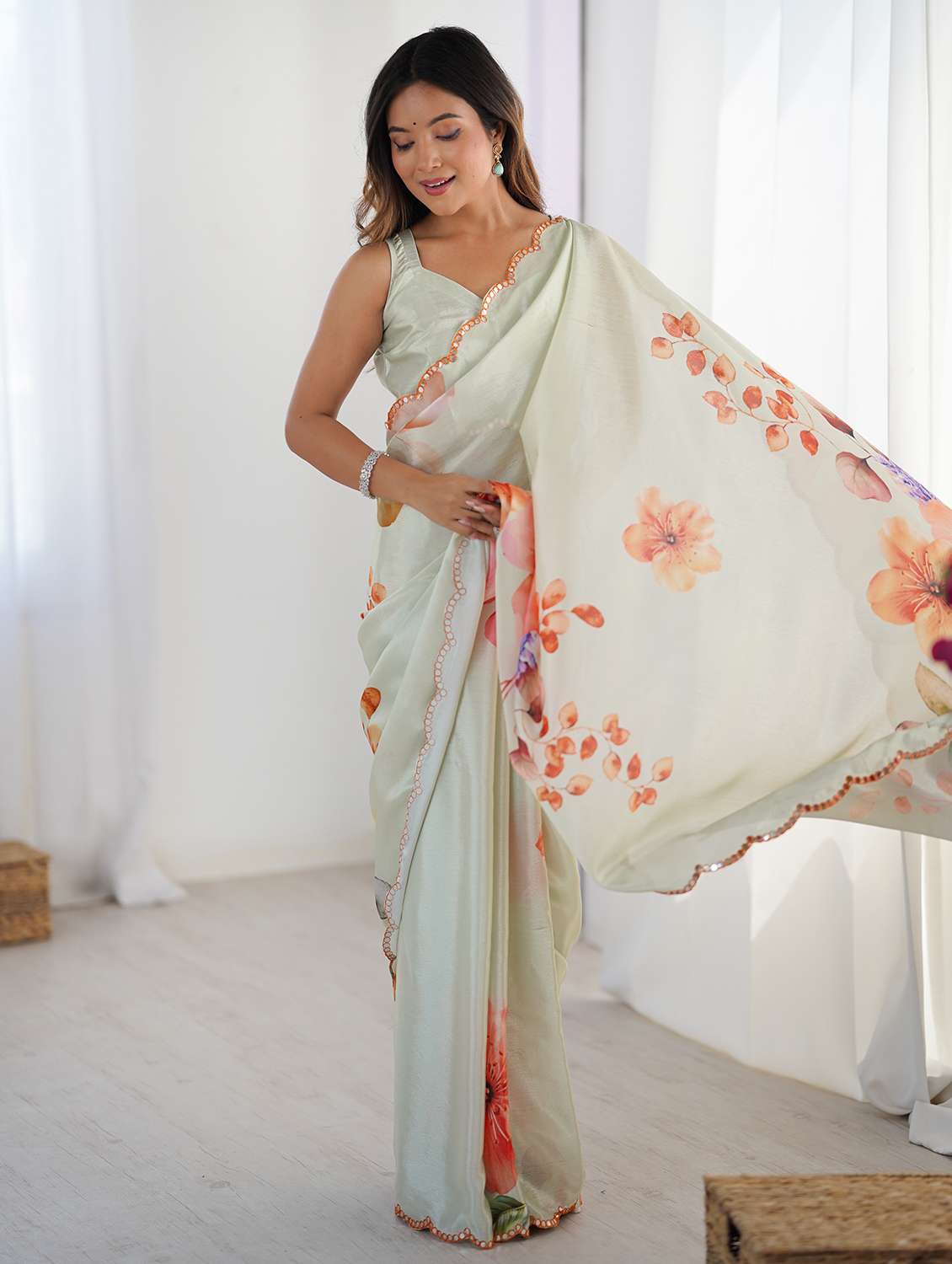 Women Printed Casual Wear Saree With Blouse - 22618519 -  Standard Image - 3