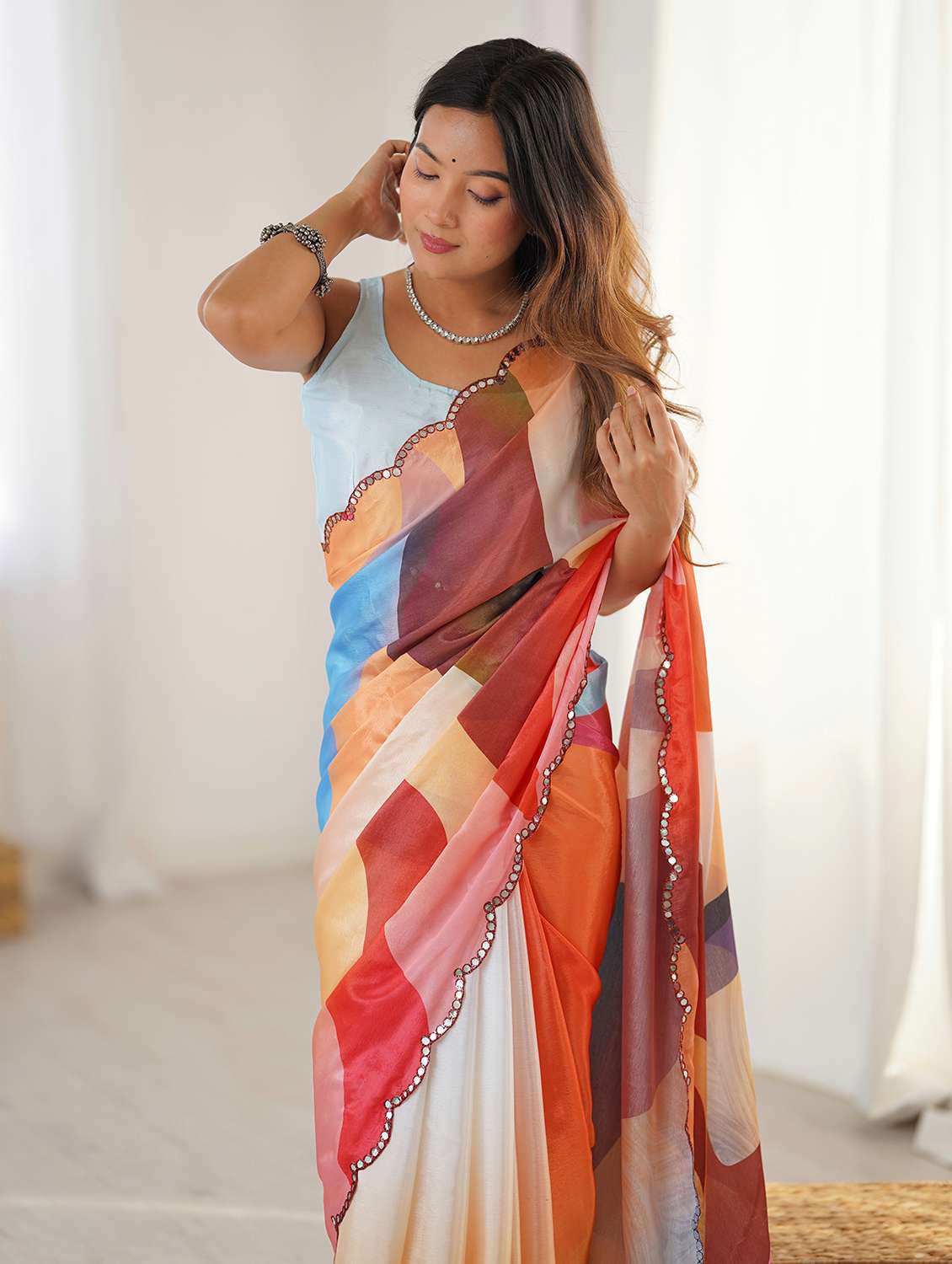 women printed casual wear saree with blouse - 22618538 -  Standard Image - 5