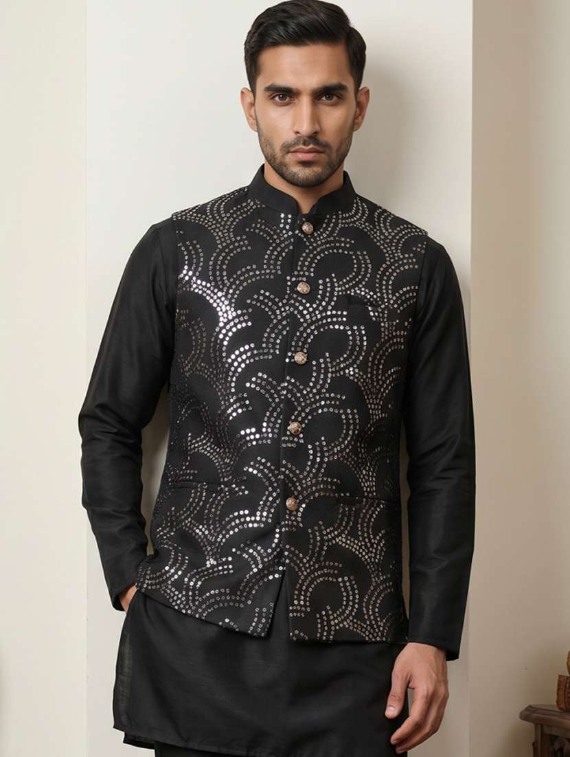 men embroidered sleeveless nehru jacket