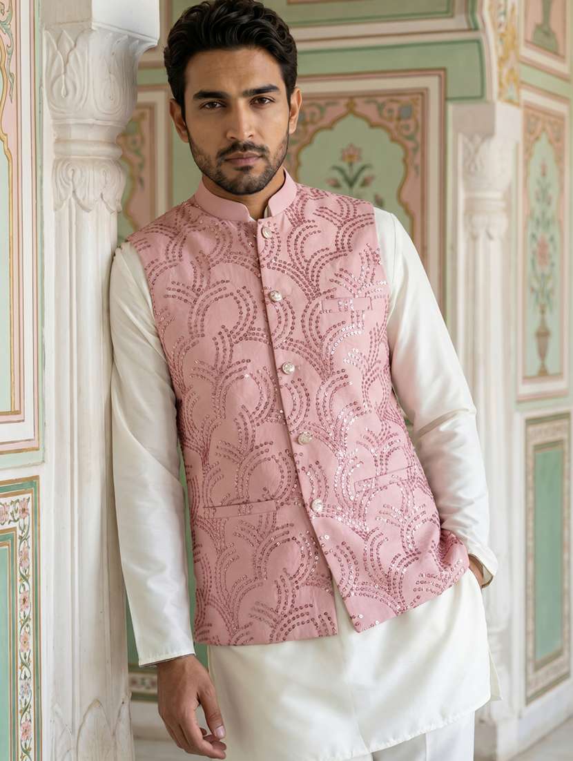men embroidered sleeveless nehru jacket
