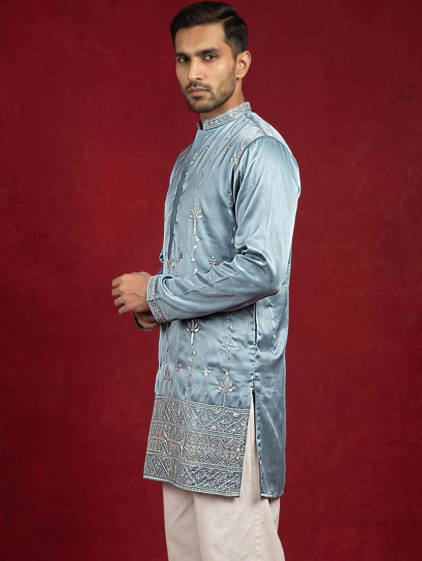 Men Embroidered Mandarin Neck Short Kurta - 22618586 -  Standard Image - 3