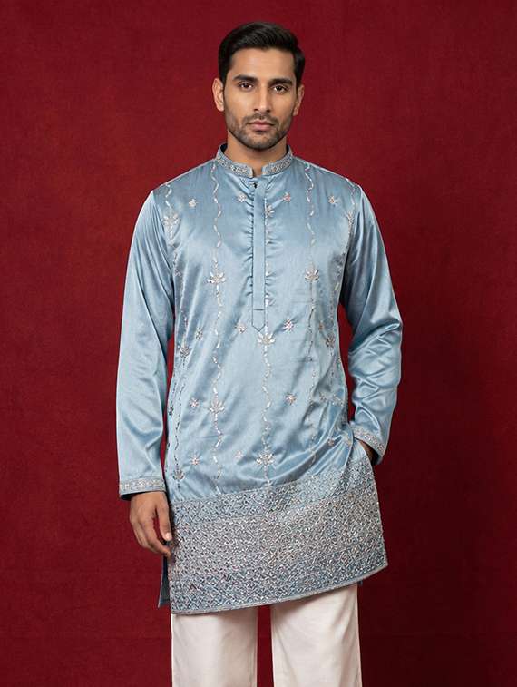 Men Embroidered Mandarin Neck Short Kurta - 22618586 -  Standard Image - 5