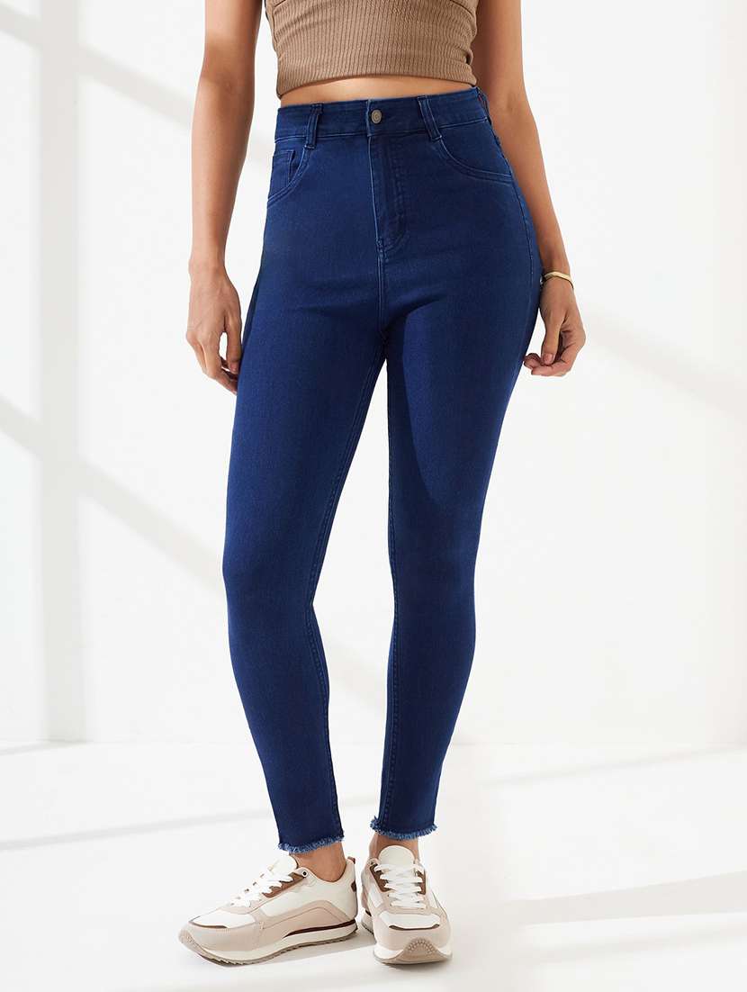 women solid high rise skinny fit jeans