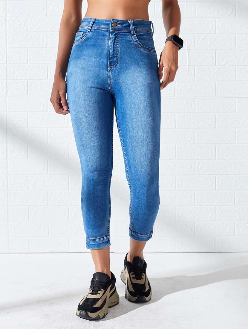 women washed high rise skinny fit jeans