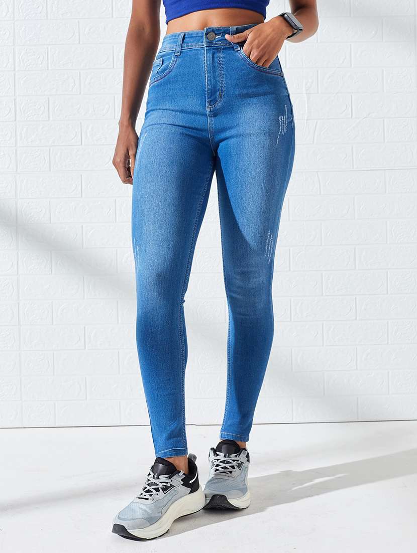 women distressed high rise skinny fit jeans
