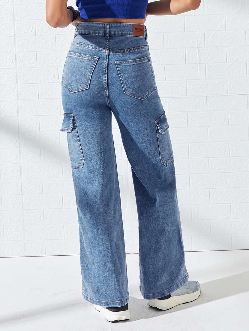 Women Solid High Rise Relaxed Fit Cargo - 22618658 -  Standard Image - 3