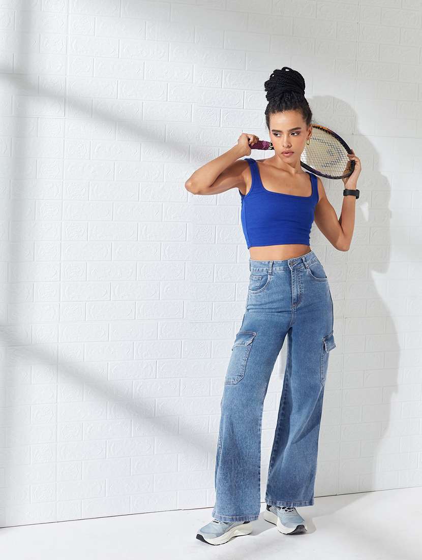 Women Solid High Rise Relaxed Fit Cargo - 22618658 -  Standard Image - 5