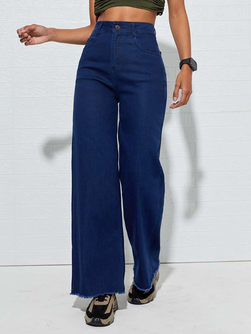 women solid high rise straight jeans
