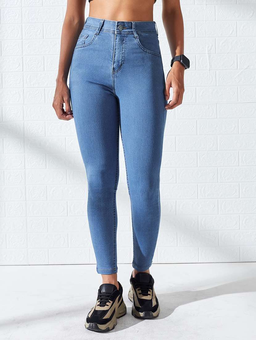 women washed high rise skinny fit jeans