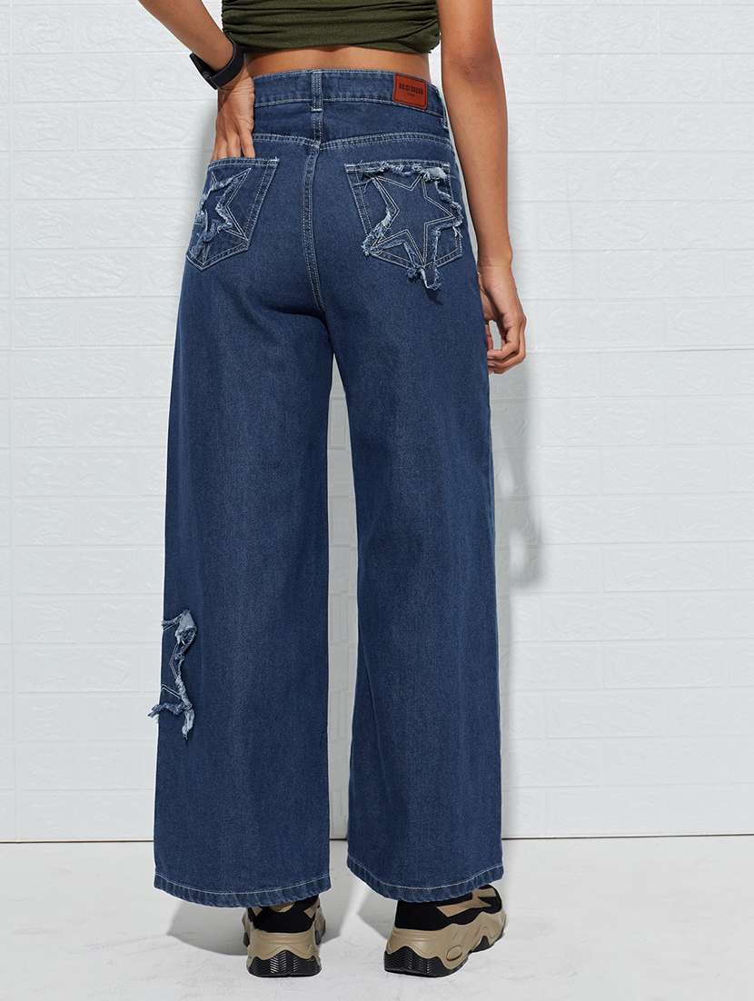 women distressed high rise wide leg jeans - 22618665 -  Standard Image - 3