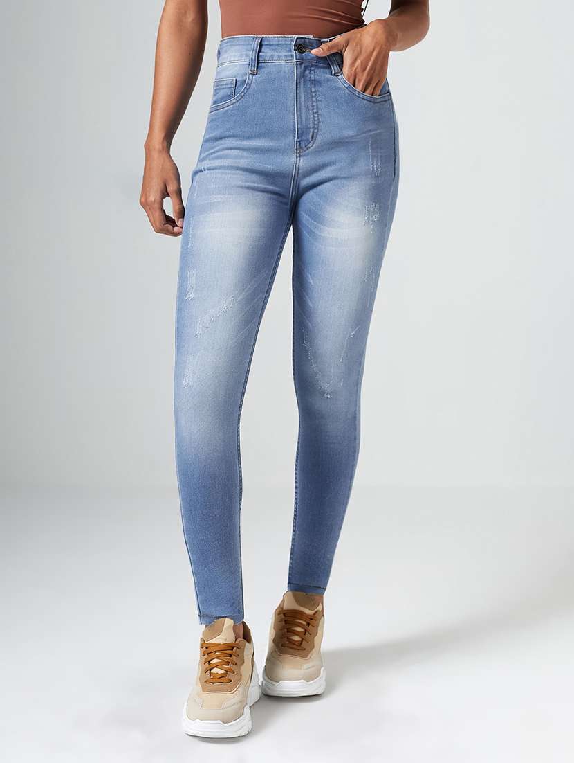 women distressed high rise skinny fit jeans