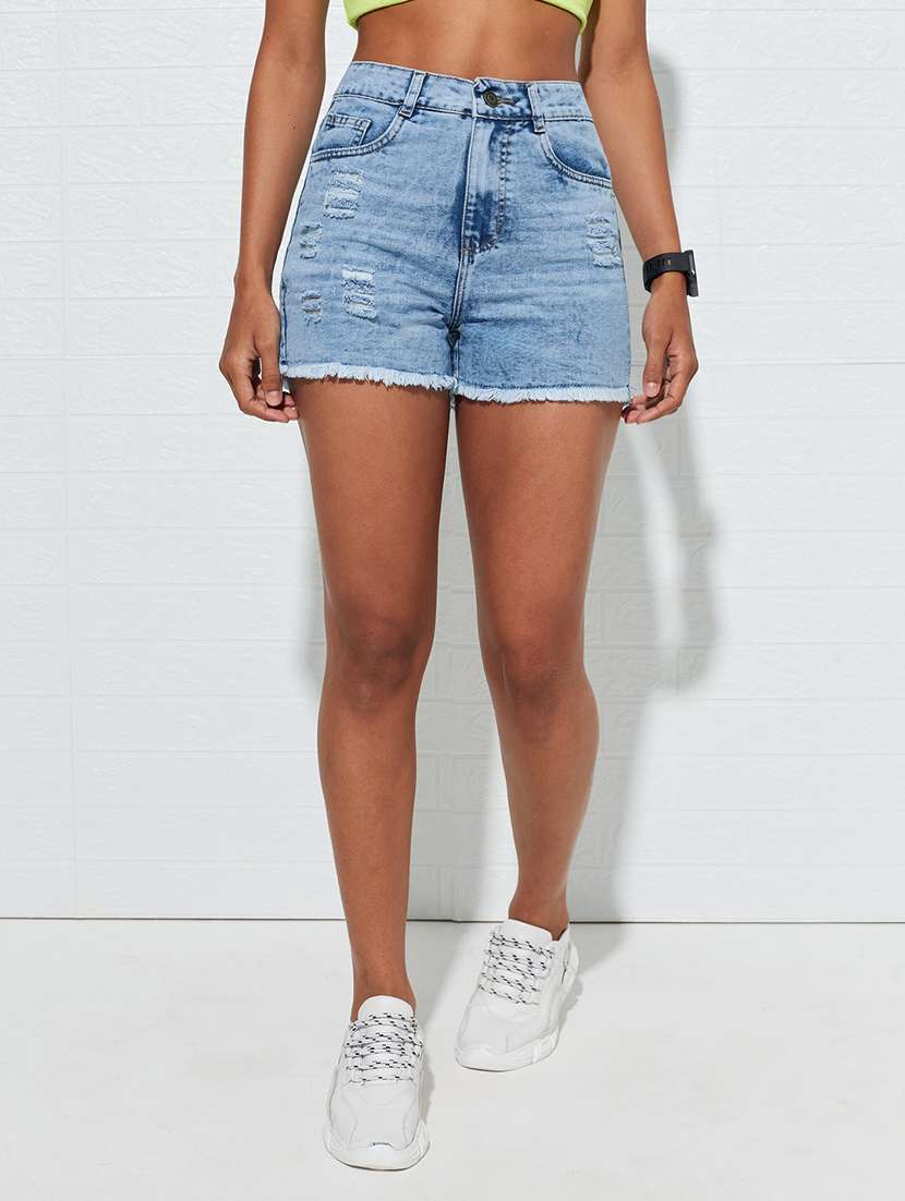 women distressed high rise denim shorts