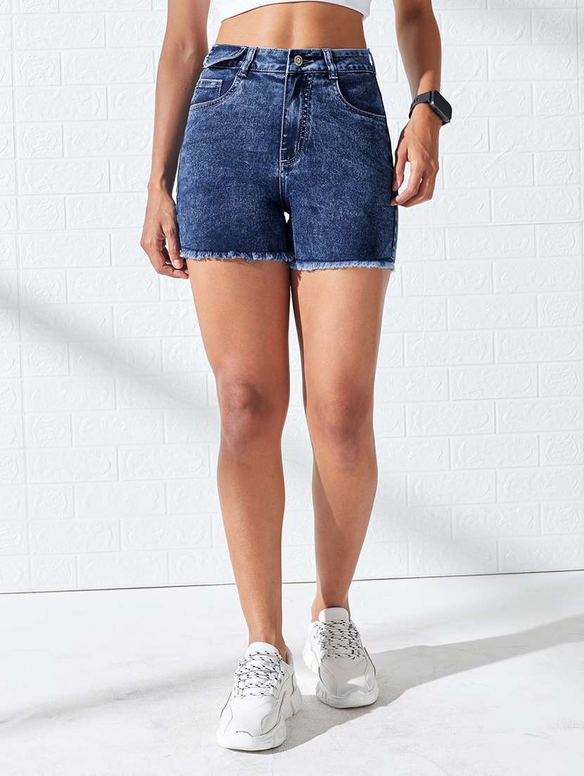women washed high rise denim shorts