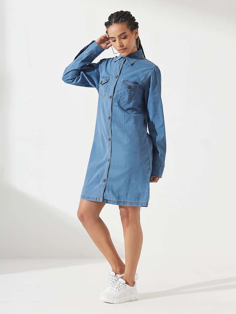 women solid long sleeves shirt dress