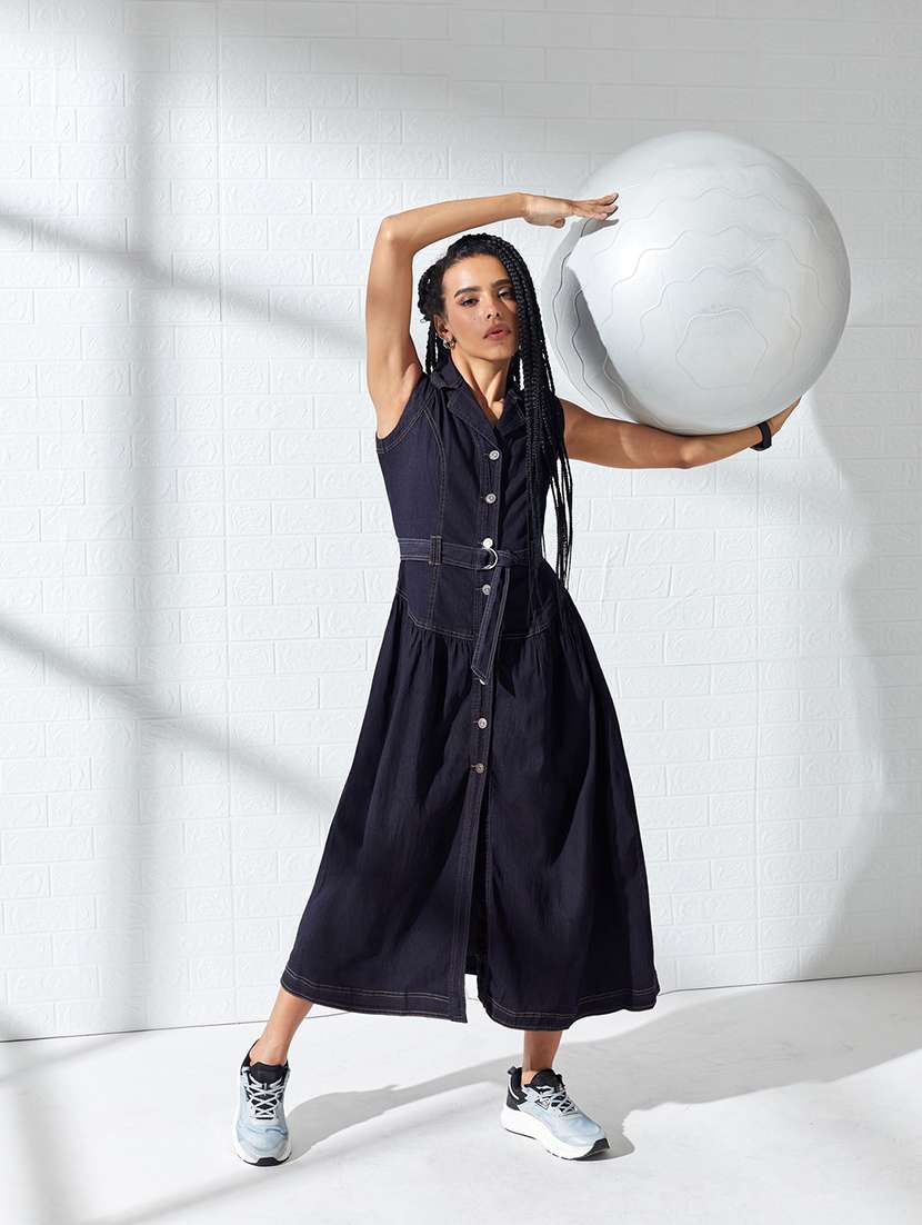 women solid sleeveless a-line dress