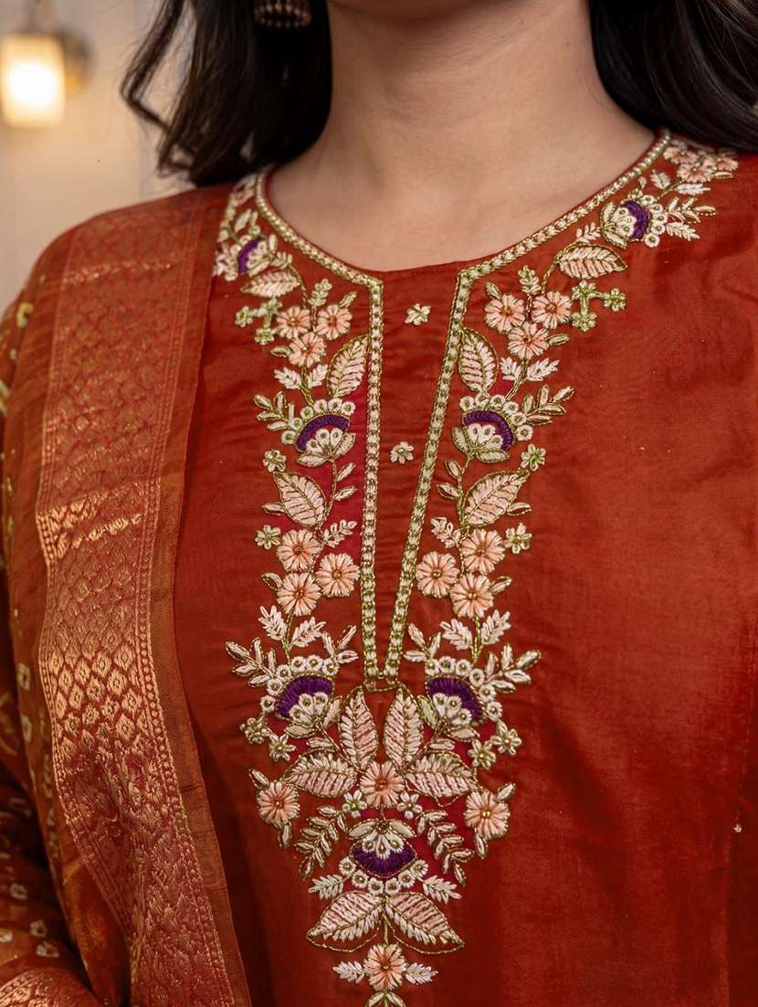 Women Embroidered Three Quarter Sleeves Kurta Pant Set With Dupatta - 22618818 -  Standard Image - 3