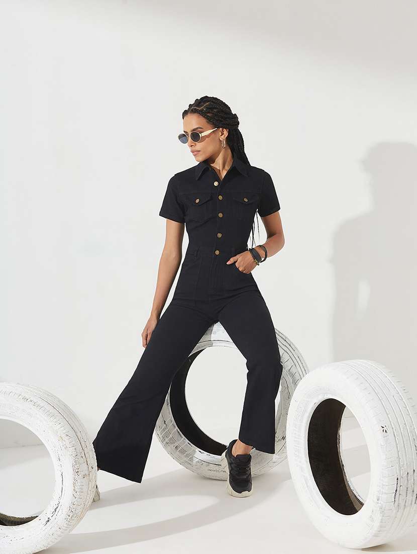 women solid short sleeves full leg jumpsuit